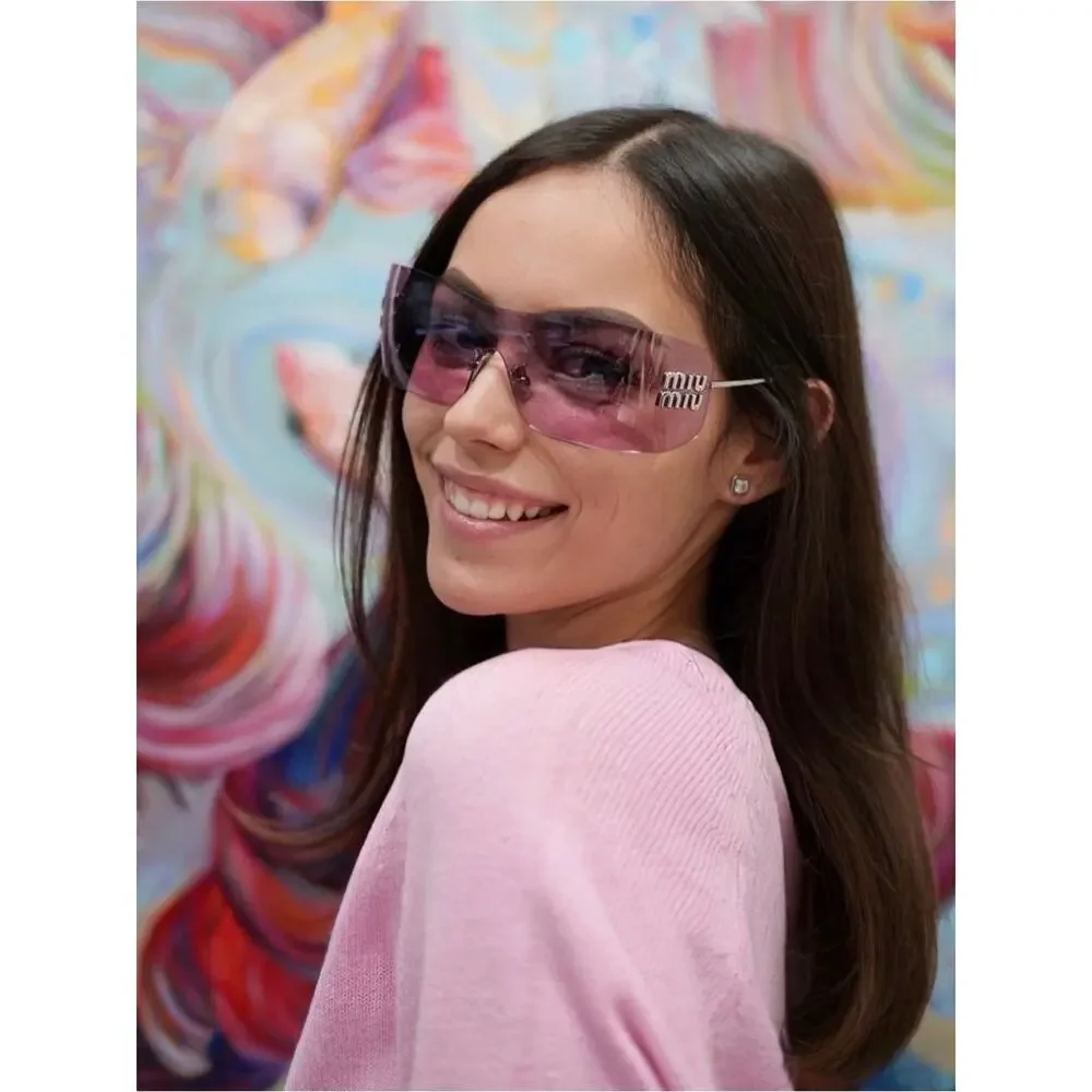 NEW!!! Miu Miu MUB53S 1BC70Y Pink Rimless Shield Sunglasses Authentic